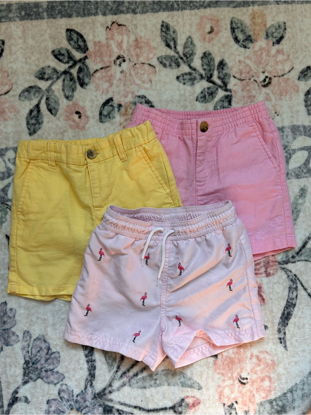 3T Linen Shorts Lot of 3 - Pink, Yellow, & Light Pink Flamingo swim shorts